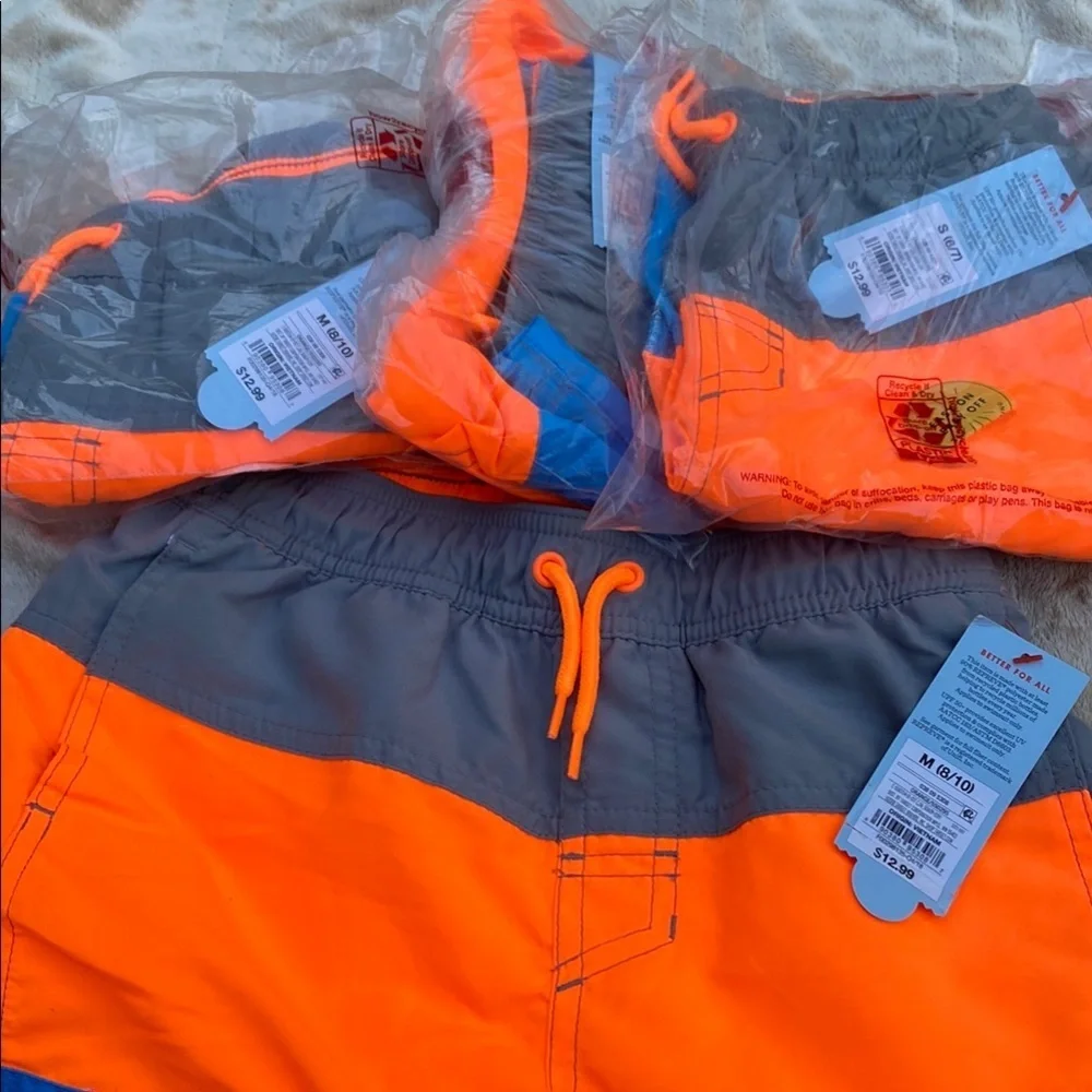 Boy’s Vibrant Orange & Blue Drawstring Swim Shorts Bundle NWT Beach Summer